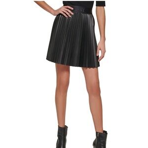 DKNY Faux Leather Pleated Mini Skirt